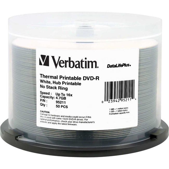 Picture of Verbatim 50pk DVD-R 4.7GB 50Pk WHT Wide
